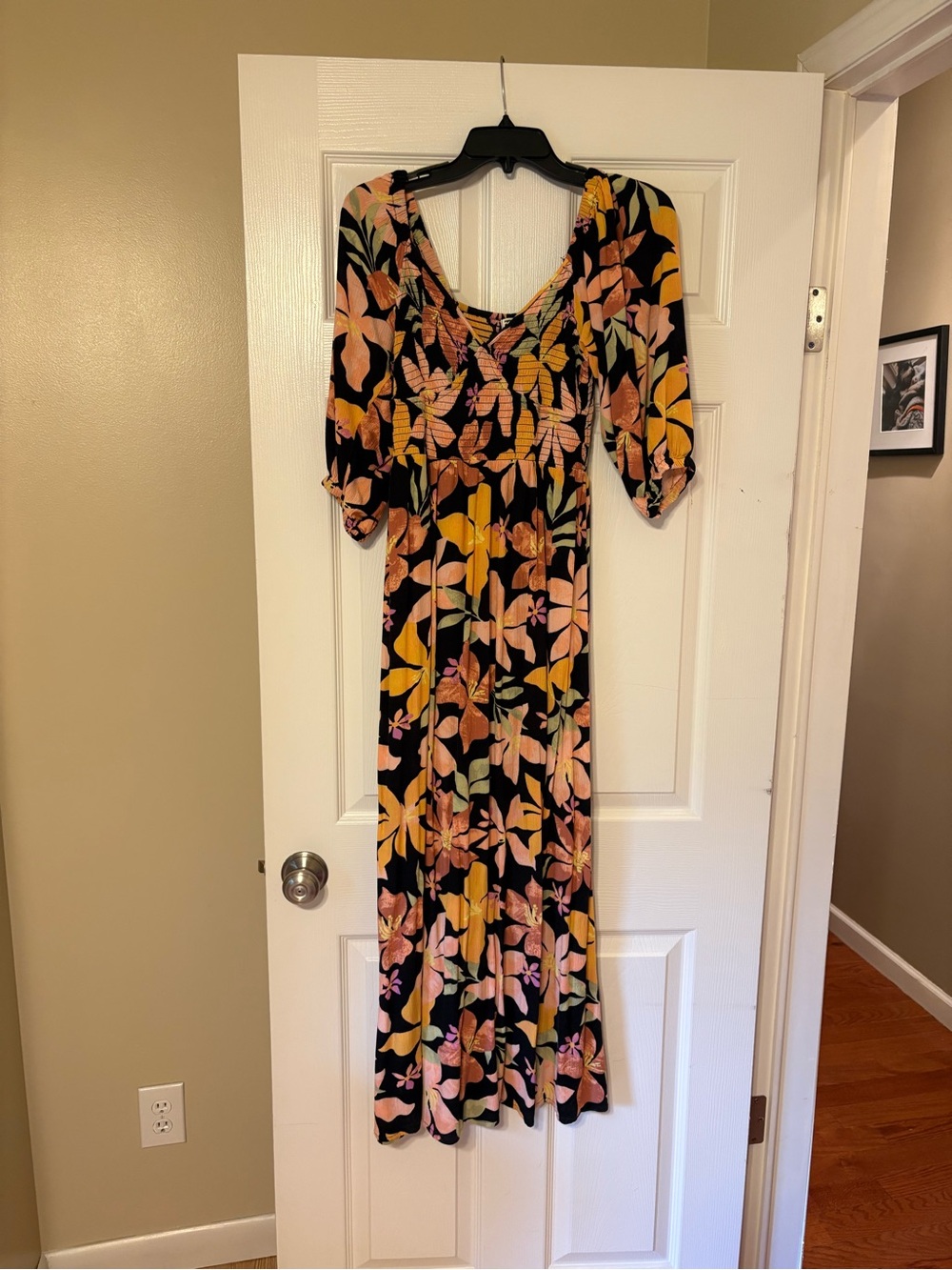 Billabong Wish Me Luck Maxi Dress Floral Boho Long Sleeve V Neck Flowing - Picture 4 of 7